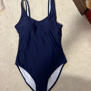 NWT Nicole Miller Navy Blue Scoop Back One-Piece Swimsuit Size S